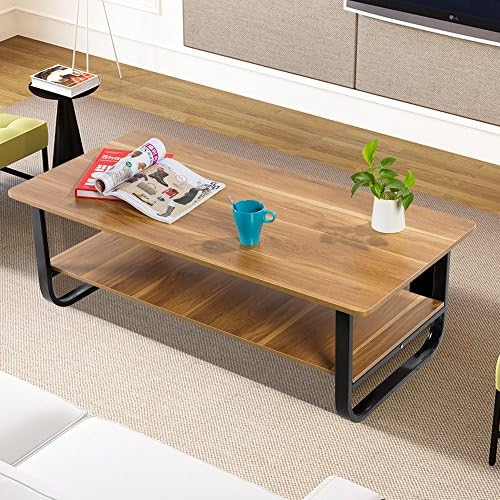ONXO Modern Coffee Table 47” of Two Shelves for Living Room with Sturdy Metal Frame
