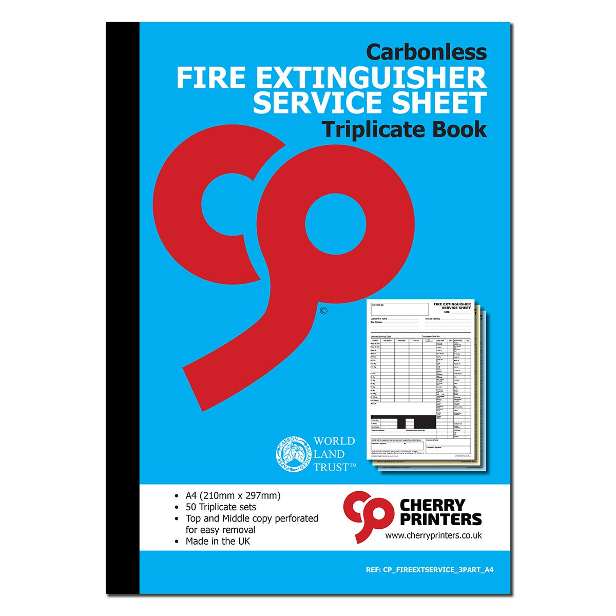 Cherry Printers Carbonless NCR Fire Extinguisger Service Sheet Triplicate Book A4 50 Sets