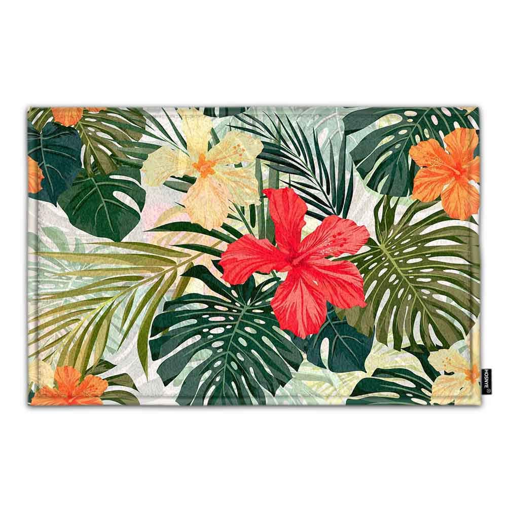 Photo 1 of HOSNYE Hibiscus Flowers Non Slip Door Mat Summer Colorful Hawaiian Tropical Plants Palm Leaf Home Bathroom Bath Shower Bedroom Mat Toilet Floor Door Mat