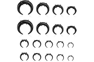 Mikovivi 18 Pcs Acrylic Septum Rings, Black C Shape Pincher Tapers Septum Ring Nose Gauge Stretching Kit for Nose Ear Gauges Size 14G 12G 10G 8G 6G 4G 2G 0G 00G