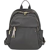 M-ioi-M Medium Backpack Purse for Women, Fashion Nylon Daypack with Gold Hardware, Lightweight Water-Resistant Rucksack for College, Work, Travel, Everyday Use, Fits 13–14" Laptop (Space Gray,Medium)