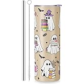 Patelai Halloween Ghost Reading Tumbler with Lids and Straw 20 oz Spooky Stainless Steel Tumbler Goth Bookish Reader Gift for Women Girls Book Lover Accessories Stainless Steel Coffee Cup