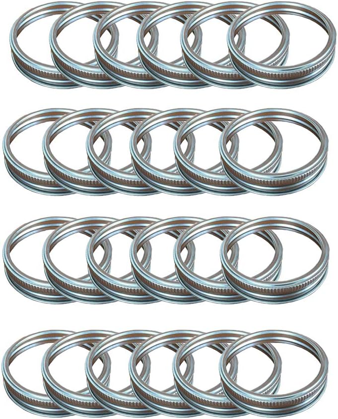 24 Rust Resistant Silver Mason Jar Replacement Rings,70mm Regular Mouth Mason Jar Lids Silver Canning Jar Lid,Prevent leakage for Mason Jars.