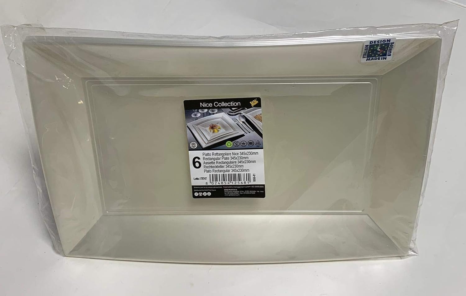 Plato rectangular Nice Gold Plast, para microondas, blanco perlado ...