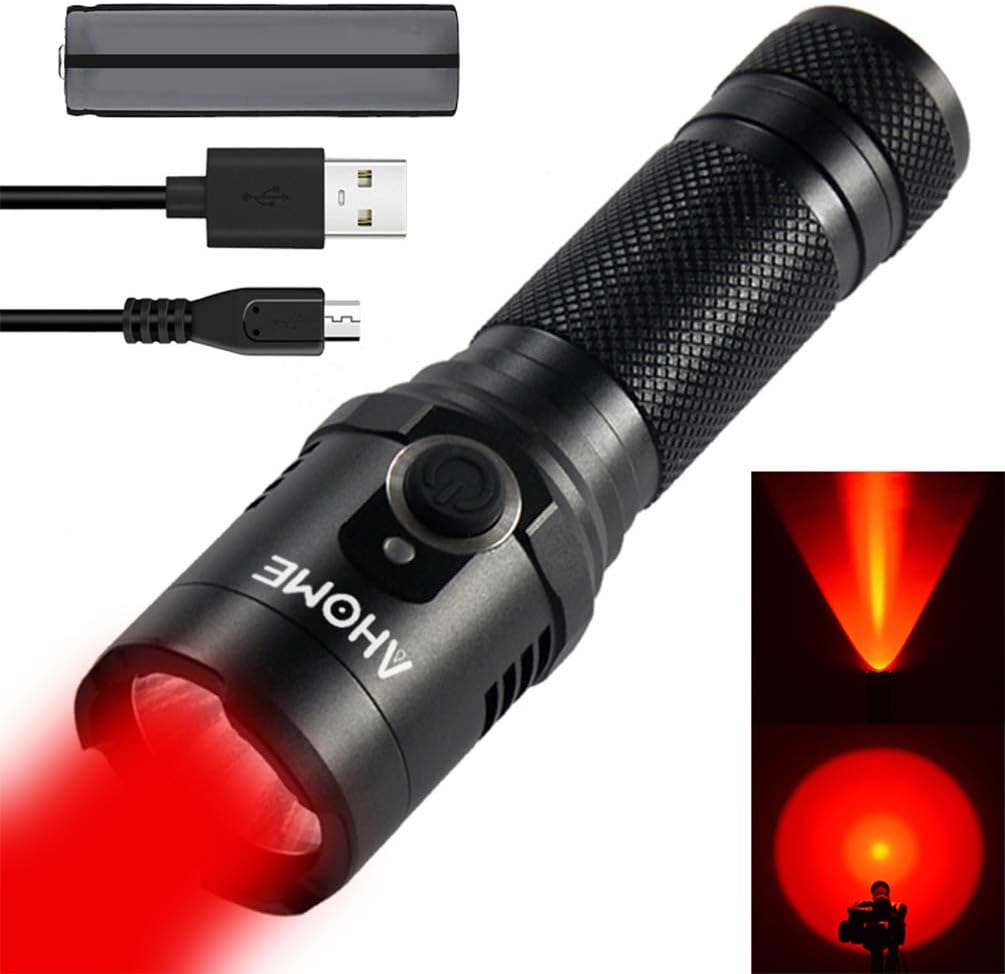 Rote 2-in-1 LED-Taschenlampe – Weiß/rot, Wasserdicht, 500 Lumen, Mit Zoom-Funktion
