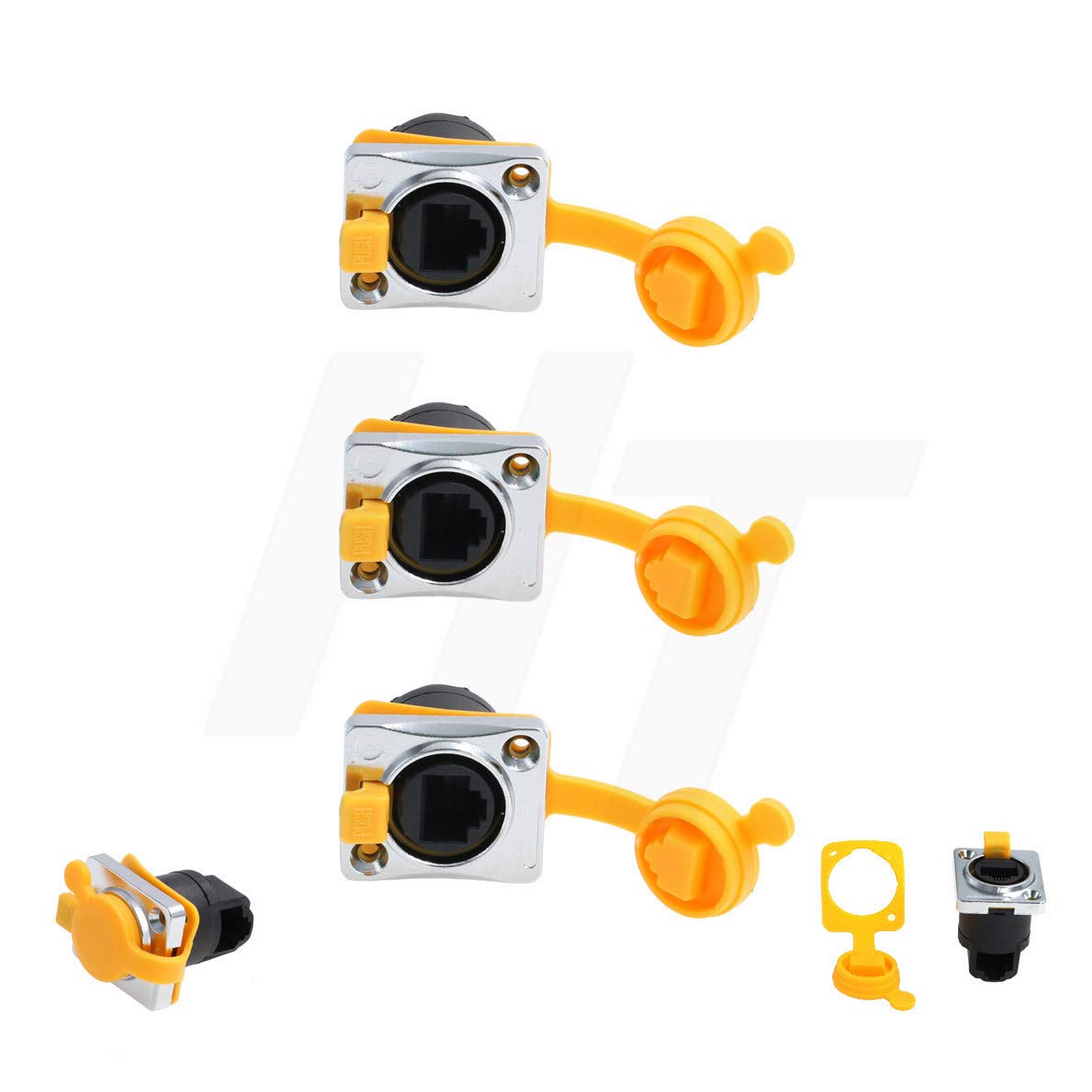 HangTon 3 Pack 90 Degree Angled RJ45 Female Waterproof Ethernet Connector