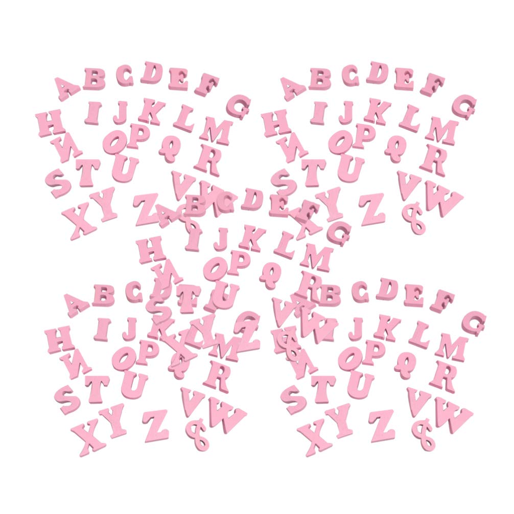 Healifty 100Pcs Small Wooden Letters Slices for Crafts Pink Wood Alphabet DIY Kids Learning Art Projects