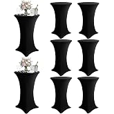 KeyWave Spandex Cocktail Table Covers, 32x43 Inch, Black, 8 Pack | Stretchy Highboy Cocktail Fitted Tablecloths Round, for Wedding Banquet Party Event High Top Tables Decorations