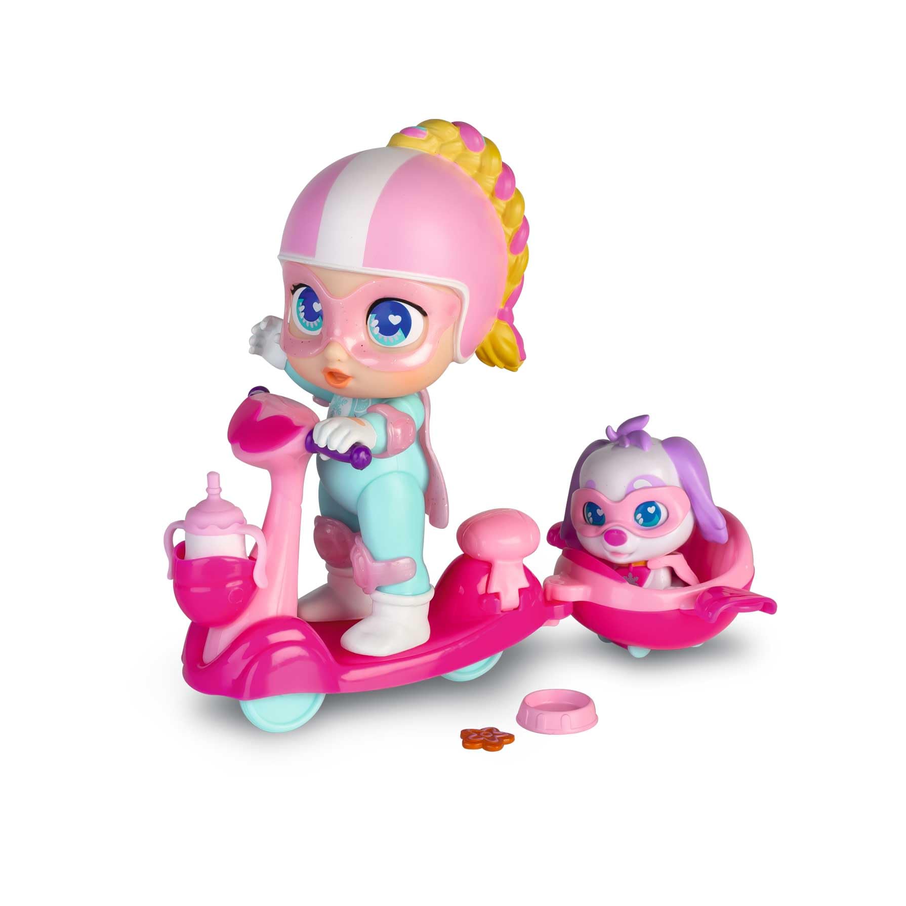 Super Cute Mini Regi Doll with Scooter, ready to play set. Freewheeling doll scooter with mini doll and puppy figure. Hero role play set. Suitable for kids aged 4+