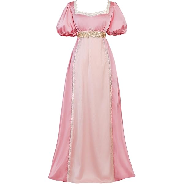 Regency Dress Women Women's Regency Dress  1800s Vintage Satin Ball Gown  With Empire Waist & Short Sleeves Renaissance Fair Gown With Sash