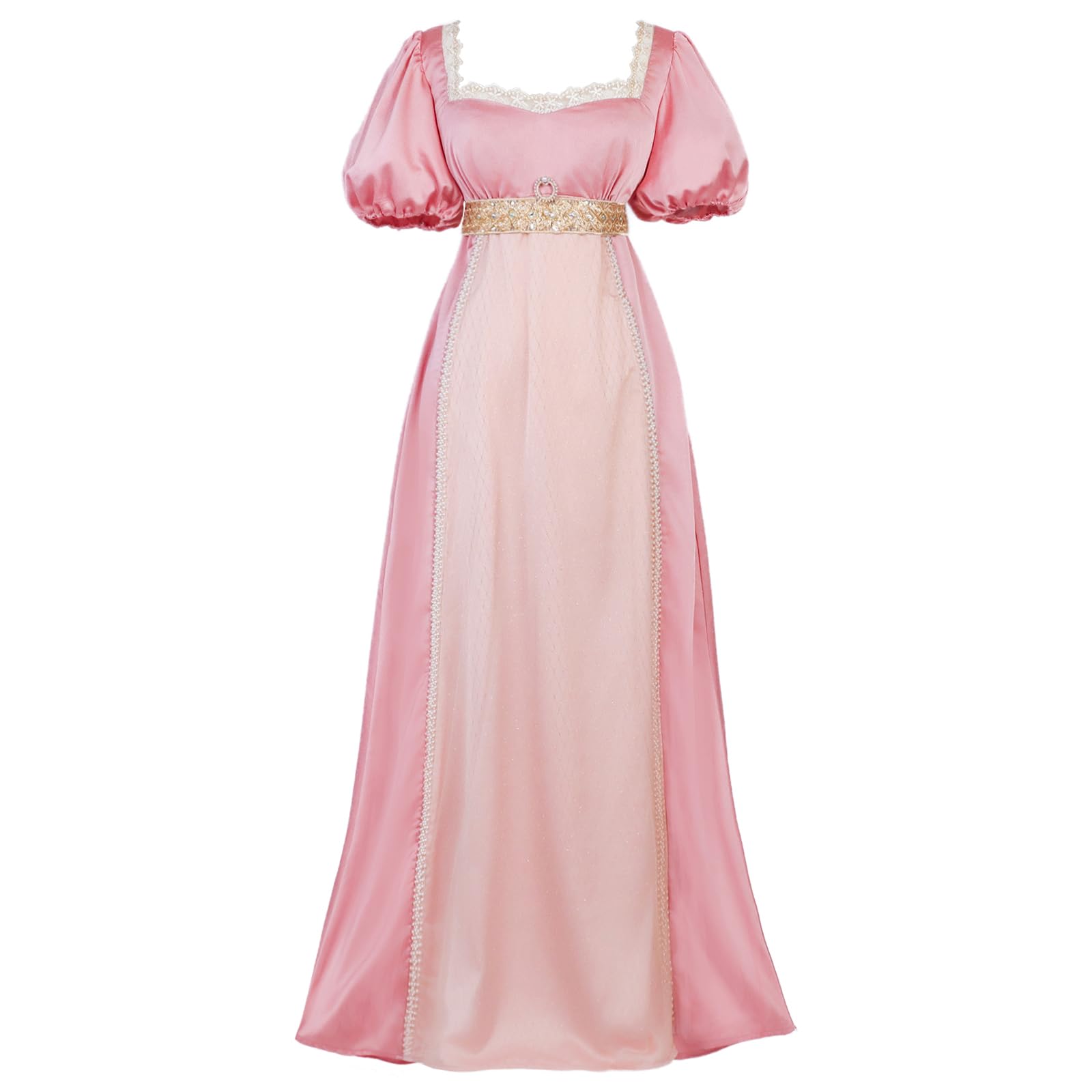 Photo 1 of Vibsion Regency Dresses for Women Luxurious Pearls Lace Empire Waist Dress 1820s Victorian Tea Party Ball Gown Pink XXL