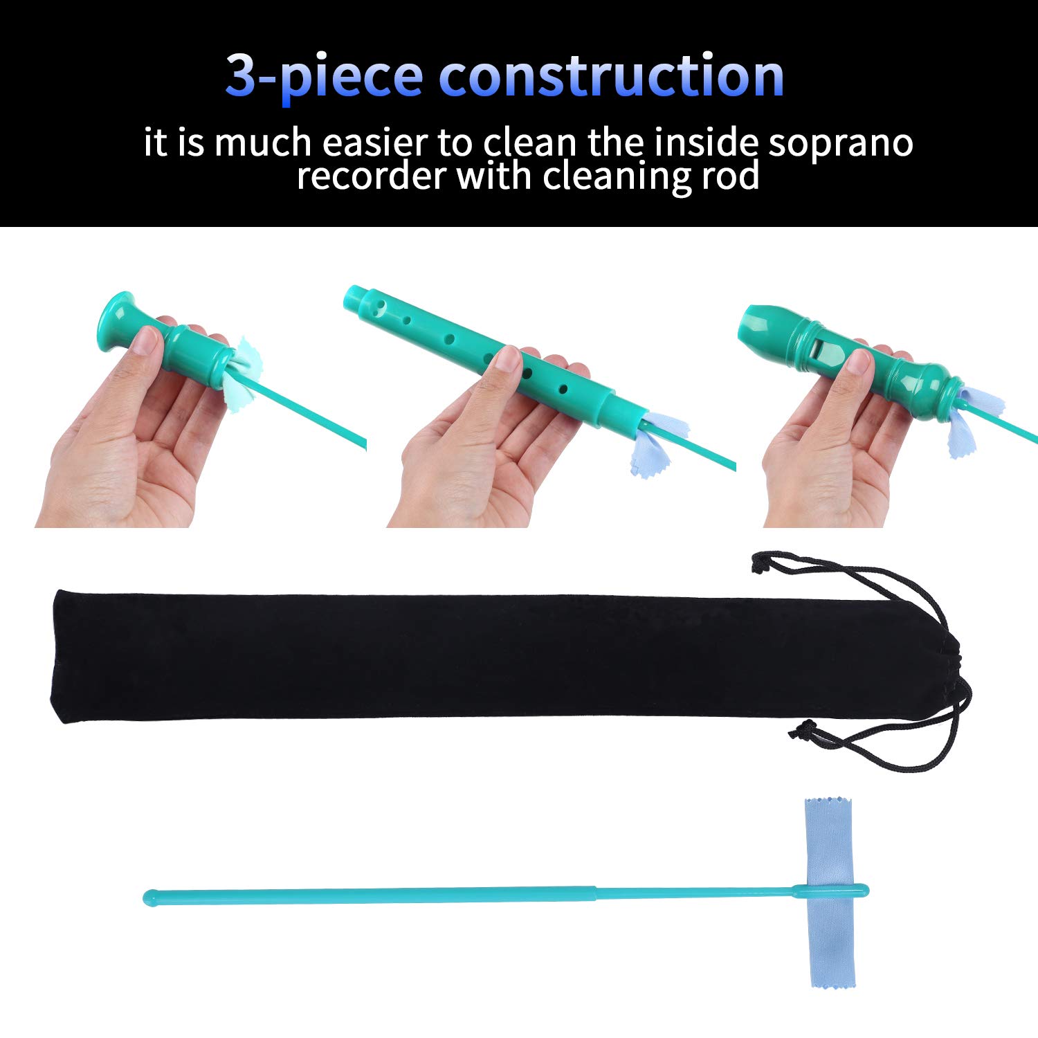 Lot-Yes 8-Hole Soprano Descant Recorder with Cleaning Rod + Case Bag Music Instrument (Green)