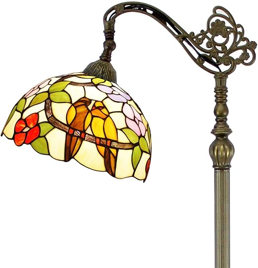 Tiffany Style Reading Floor Lamp Stained Glass With Tropical Birds