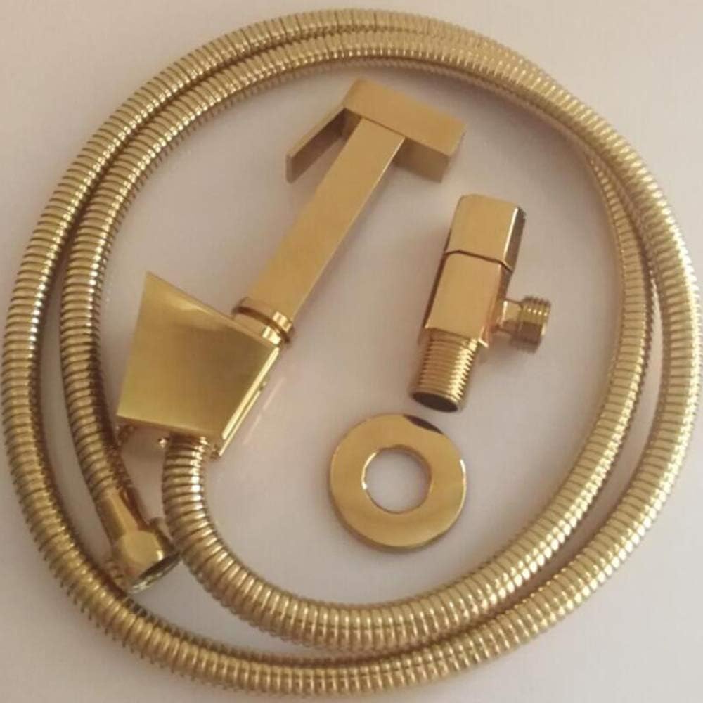Xinyuanjiafang Hand Held Bidet Sprayer Douche Toilet Kit Shiny Gold Brass Square Shattaf Shower Head Copper Valve Set Jet Bidet Fauce,3