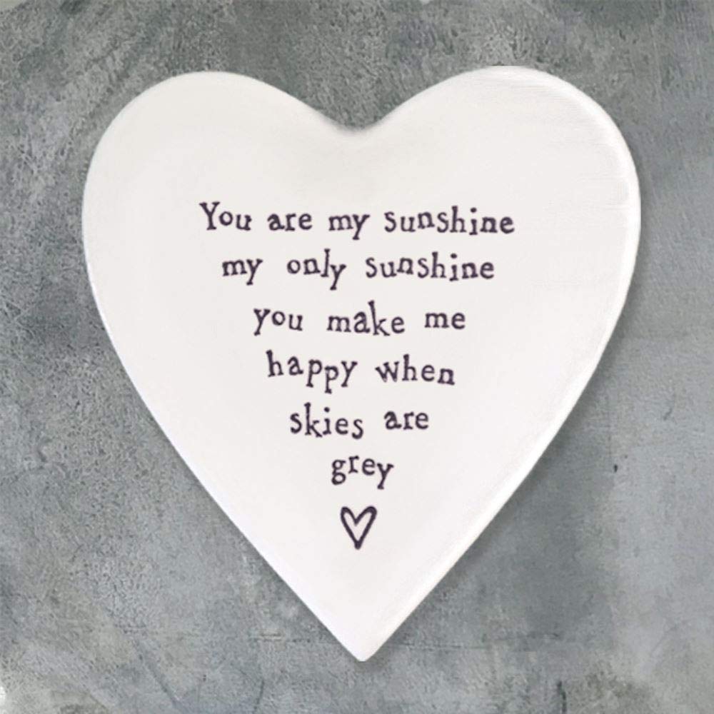 East Of India Porcelain Heart Coaster You Are My Sunshine