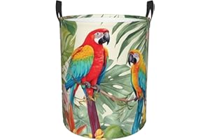 Tropical plants and parrots Laundry Basket Foldable Laundry Hamper Waterproof Collapsible Washing Bin Clothes Bag Freestandin