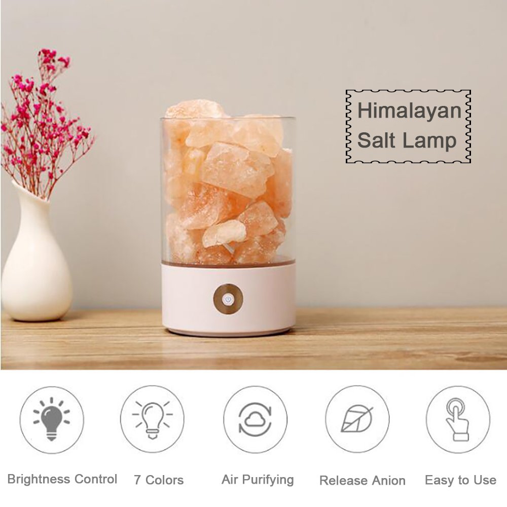 Denshine Himalayan Salt Lamp Salt Lamp with Dimmer Switch 7 Colorful Night Light Air Purifying Ionic Natural Salt Crystal Lamp Night Light for Kids (White)
