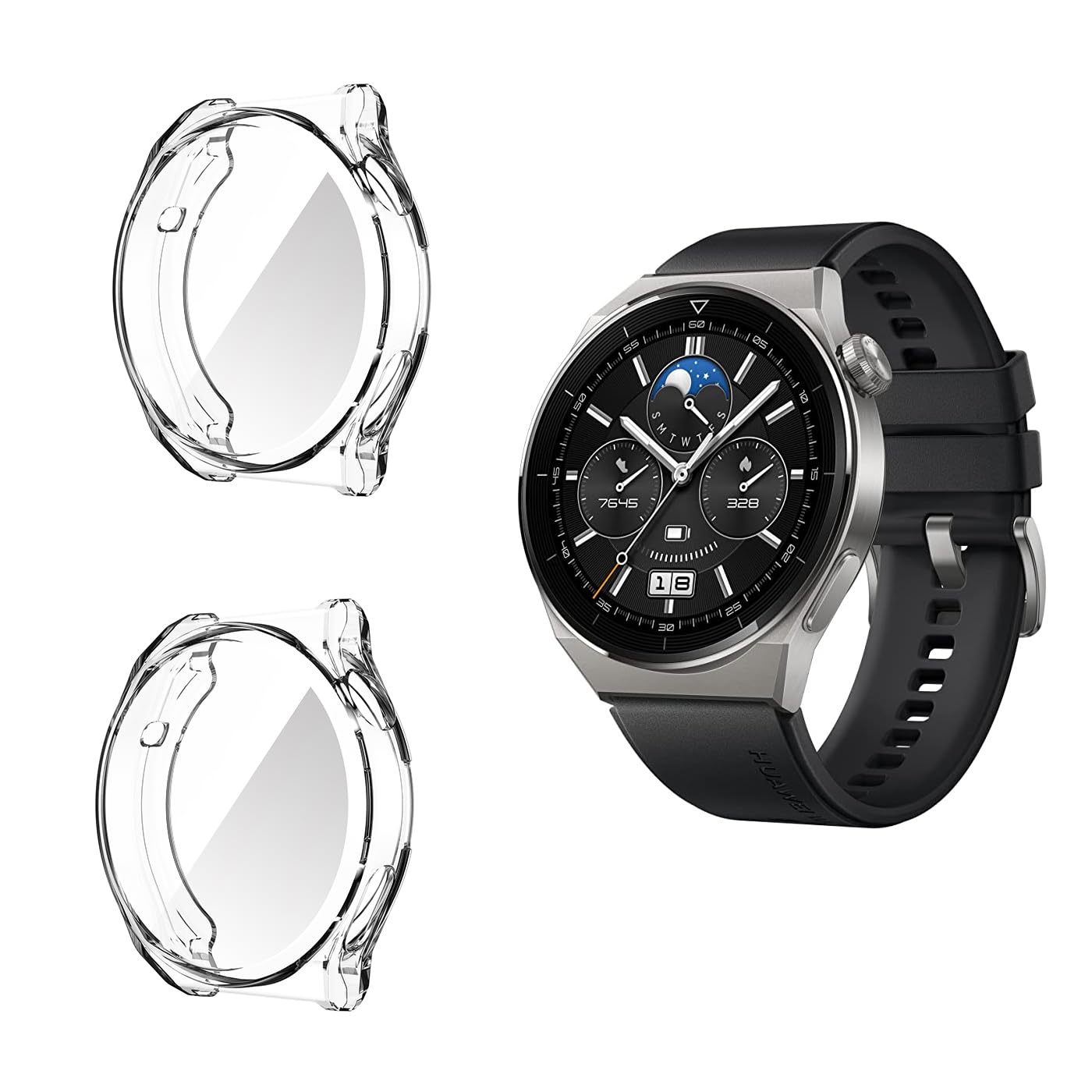 HOMTERN 2-Pack Compatible with HUAWEI Watch GT 3 Pro 43mm/46mm, Soft TPU Lightweight Shell Drop-proof Scratch-Proof Flexible Screen Full Covered Protective Case,2-Pack Clear (46mm)