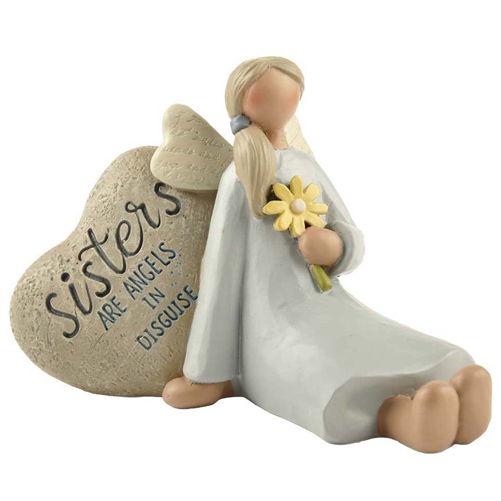 Feather & Gracey White Hand Painted Resin Decorative Figurine Angel with Sunflower Resin with Message | Decoration for Indoor & Outdoor for Sister