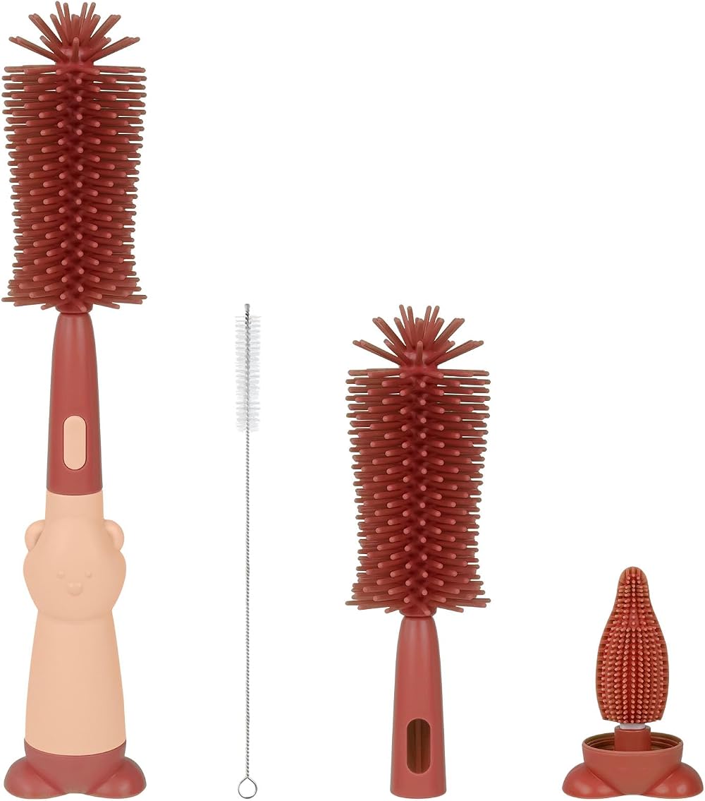 Vicloon 3 in 1 Silicone Bottle Cleaning Brush Red