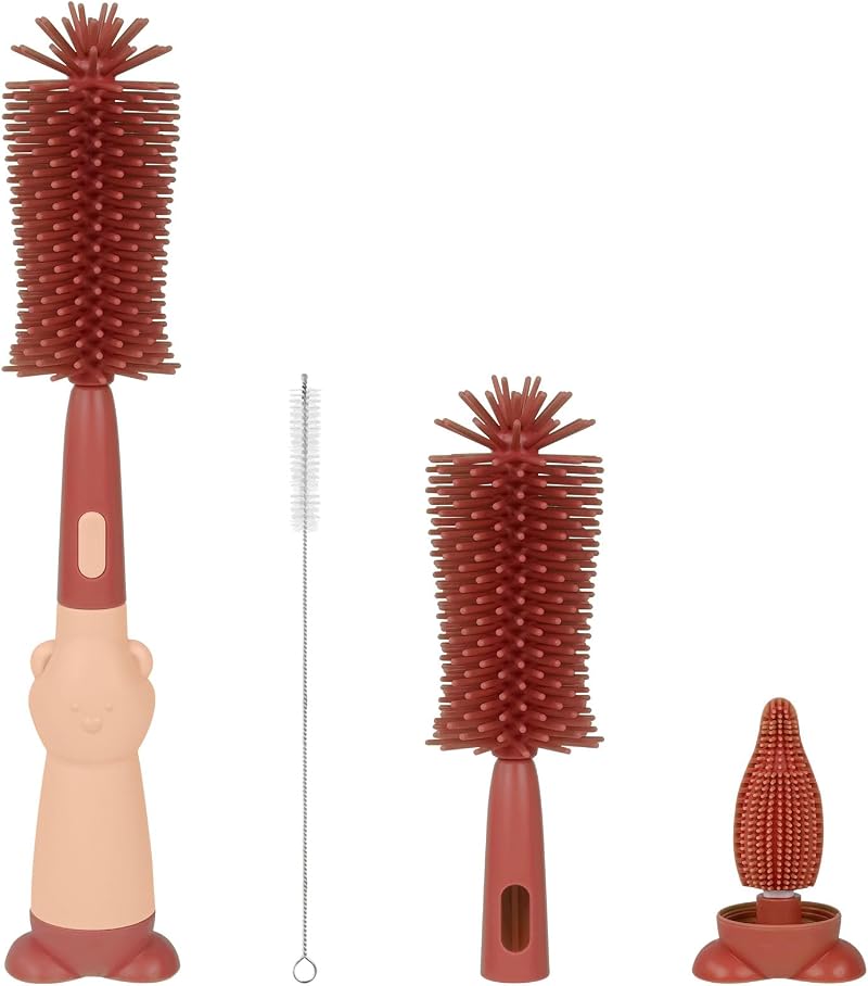 Vicloon 3 in 1 Silicone Bottle Cleaning Brush Red