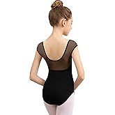 BAKPH Cap Sleeve Ballet Leotards for Girls Dance Leotard, Hollow Mesh Scoop Back, Full Front Lining