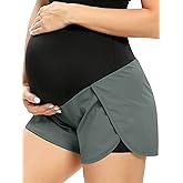 AMPOSH Women's Maternity Workout Shorts Over Belly Buttery Soft Athletic Yoga Running Shorts with Pocket