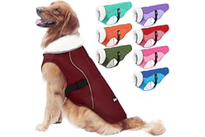 EMUST Dog Cold Weather Coats, Fleece Lining Small/Medium/Large Dog Jacket for Winter, Warm Waterproof Dog Winter Clothes for Large Dogs, Burgundy, XL