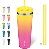 BJPKPK 26oz Stainless Steel Insulated Tumbler With lid And Straw Travel Coffee Thermal Tumblers Cup For Women And Men,Pink Yellow Rose