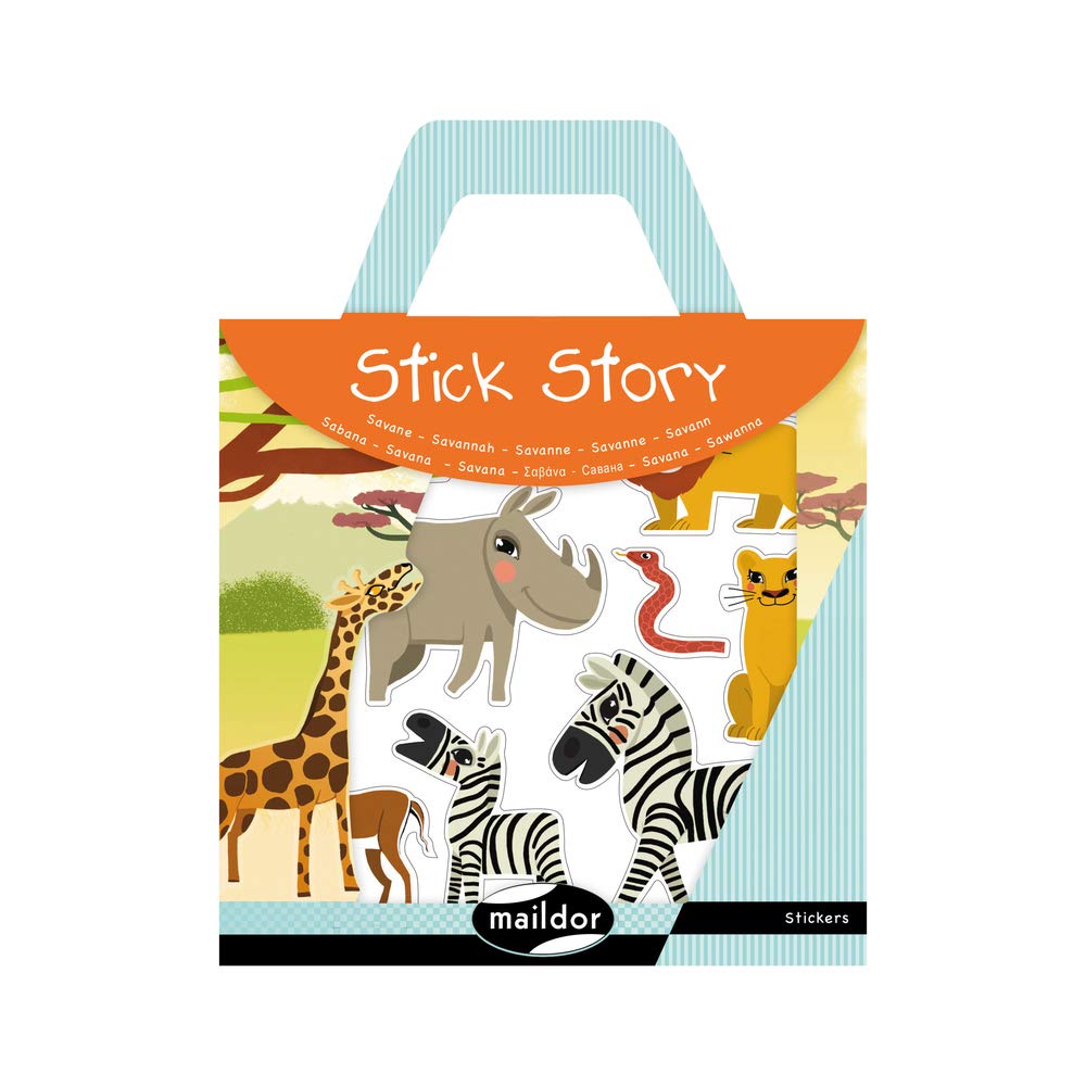 Maildor 566402O - Valisette Stick'story - 2 DECORS 42x14 cm + 4 sheets of repositionable STICKERS - SAVANNAH (42 stickers) - Children's Creative Activity — image 1