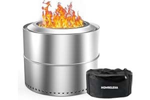HOMRELEXA 20 inch Smokeless Fire Pit, Outdoor Stainless Steel Smokeless Firepit, Wood Burning Fire Pits for Camping Backyard Patio Garden Picnic, Low Smoke Firepit for Outside
