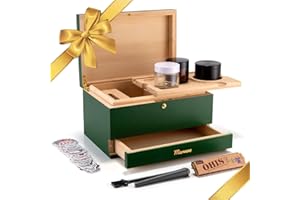 MARVERO Bamboo Stash Kit, Storage Box, Bamboo Box with Rolling Tray - Decorative Box with Lock - Decorative Box for Herbs, Stash - Bamboo Box Smell Proof - Removable Tray with Glass Jar and Grid (Green)