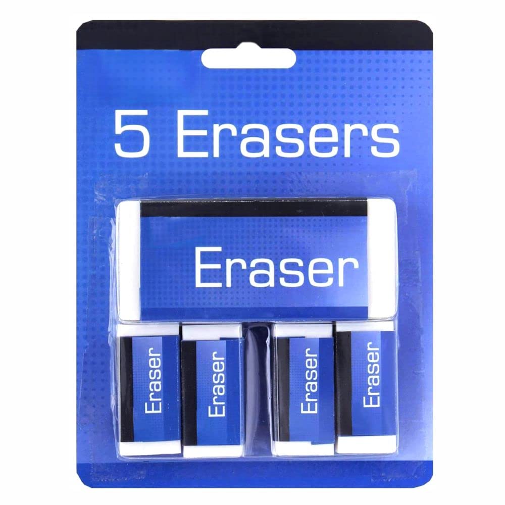 3 Ace Crafts (Pack of 1) - (Set of 5) Pencil Eraser Rubbers - Premium Quality White Eraser For Drawing, Sketching and Charcoal Pencils