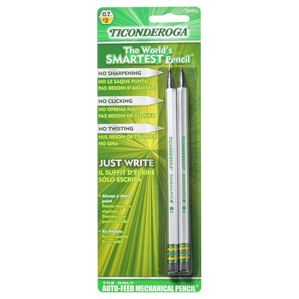 Photo 1 of Ticonderoga Sensematic Mechanical Pencil, 0.7mm Lead, Silver, 2 Count