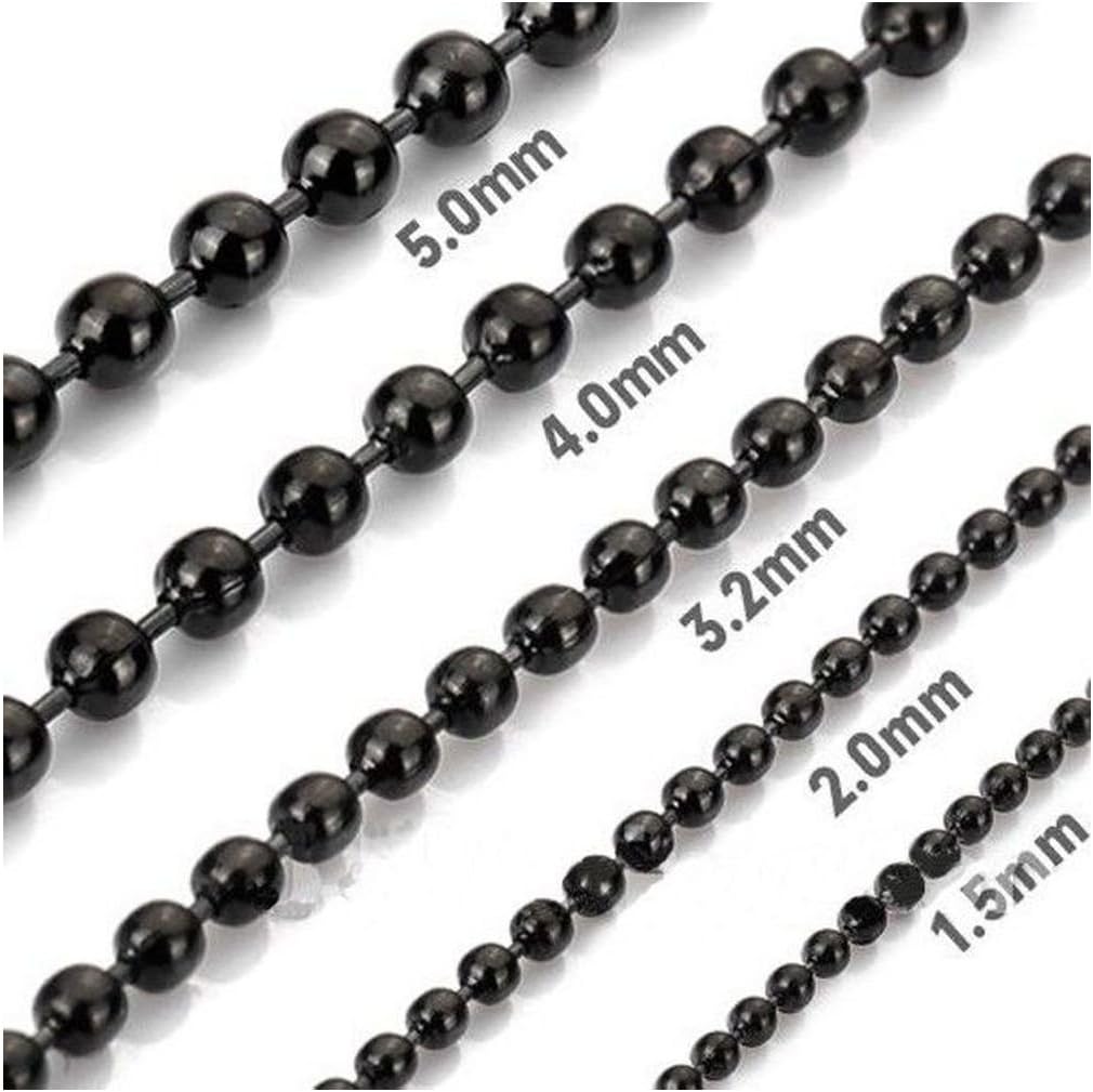 Mythgiftuk Mens 1.5mm-4.5mm 18"-40" Black Stainless Steel Bead Chain Necklace