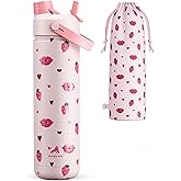 POWCAN 26 oz Insulated Water Bottle with 2-in-1 Straw and Spout Lid, Keep Cold 24H, Leak-Proof, Fits in Car Cup Holder, Stainless Steel Water Bottle for Sports, Travel, Gift and School (Kiss Me Berry)