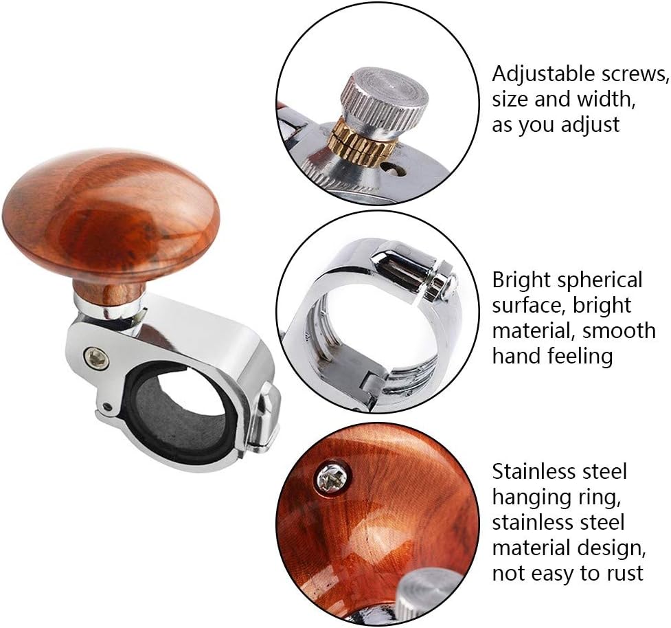 Steering Wheel Knob, Car Steering Booster Handle Ball Wooden Steering Wheel Spinner for Car Vehicle Trucks Boats - Image 3