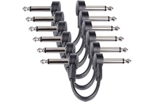 GOGHOST 6 Inch Guitar Patch Cables Black 1/4" TS Right Angle Guitar Effect Pedal Board Patch Cables 6 Pack
