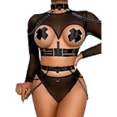 Kaei&Shi Rave Outfit, Adjustable Strappy, Contrast Color, Choker, Chain Belt