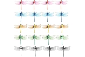 20PCS Wezxrauo Natural Dragonfly Hat Clips, Insect Repellent Hair Clips for Deer/Horse Flies, Colorful Garden Decor with Stro
