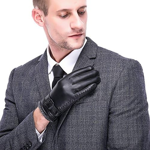 Men's Genuine Leather Gloves Touchcreen Winter Warm Driving Cashmere Cuff Gloves (XX-Large)