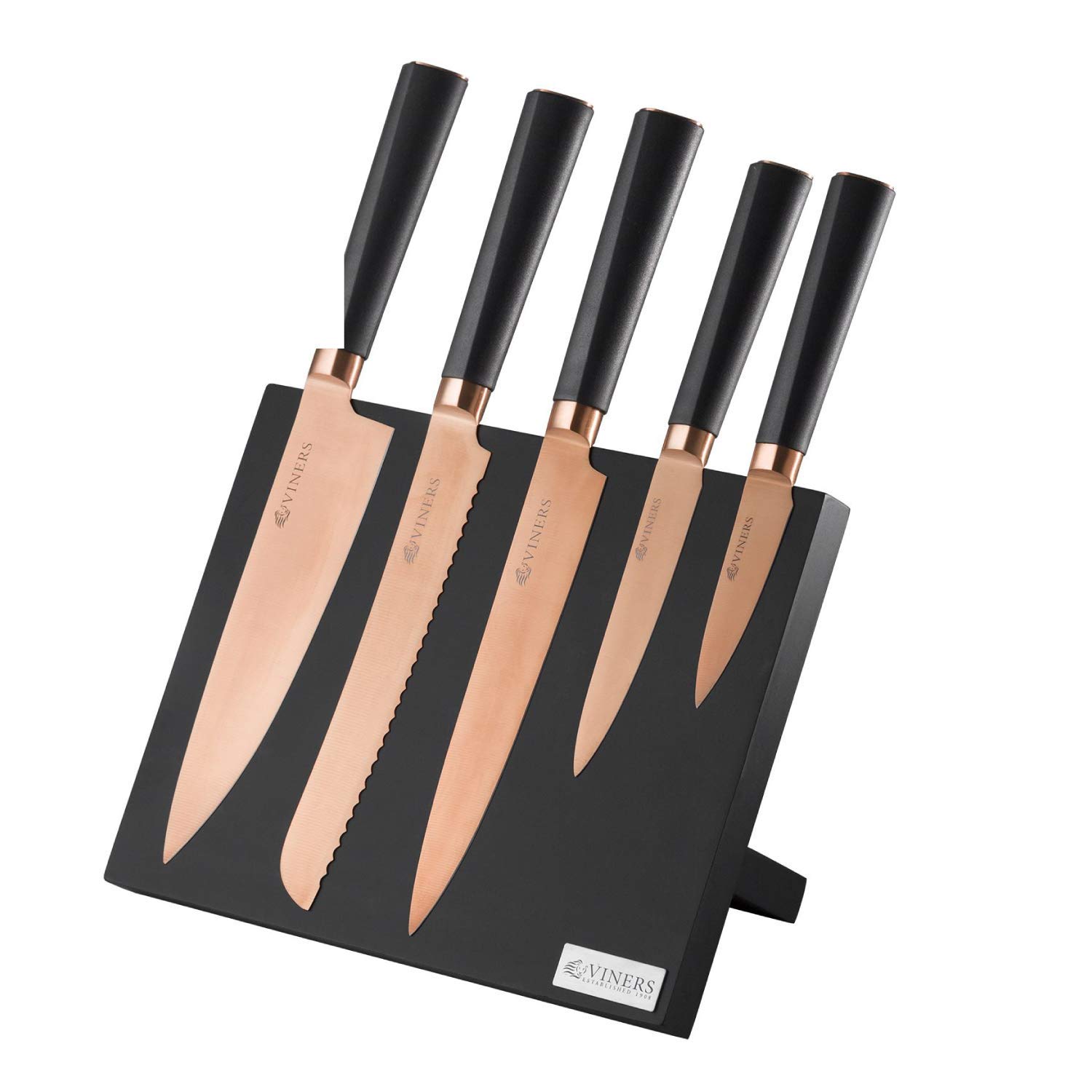 Viners Titan Knife Block Set of 6 Pieces; 5 Kitchen Knives & Magnetic Knife Holder; Chef, Bread, Carving, Utility & Paring Knives, Grey, Stainless Steel, 0305.141 — image 1