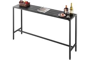 VEVOR Outdoor Bar Table, 63 x 15 in Patio Bar Table, Waterproof Top & Sturdy Metal Frame, Rectangle Counter Height Dining Tables, Outdoor Furniture for Balcony, Yard, Hot Tub, Poolside, Indoor