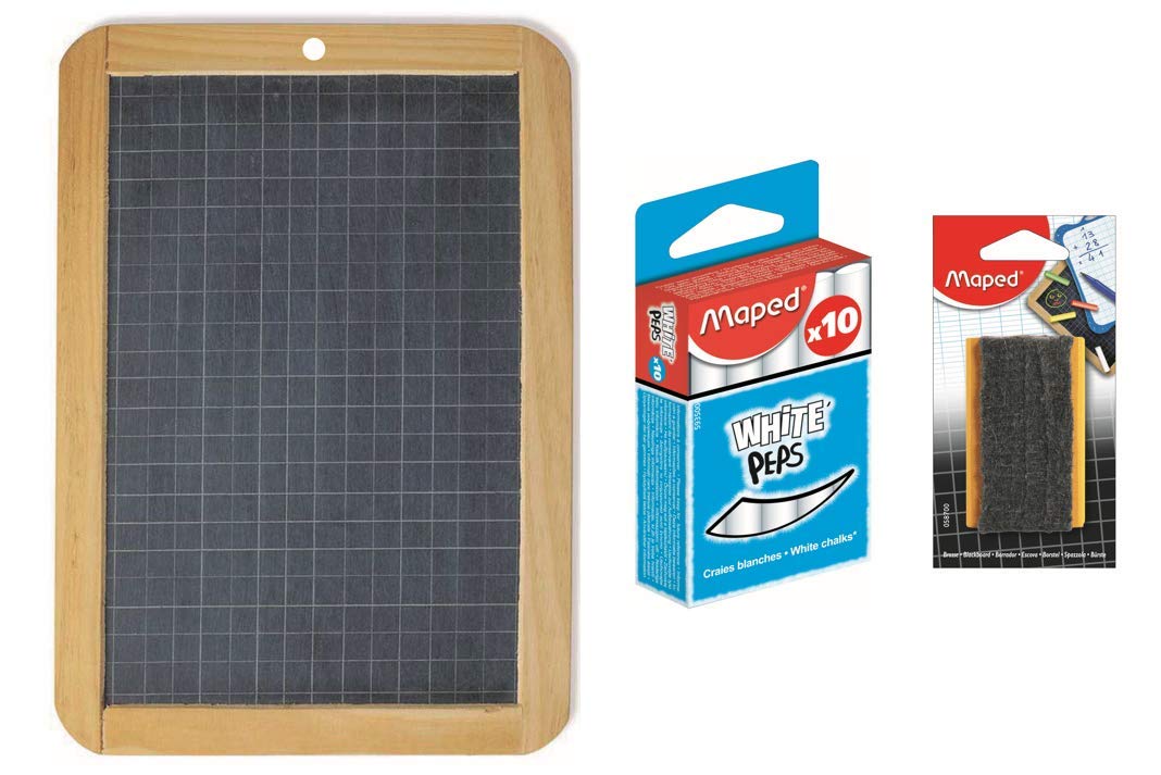 Maped – Black Slate Stone Kit (L)260 x (H)182 mm + Small Wooden and Felt Sponge Brush + 1 Box of 10 White Chalks