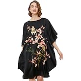Ledamon Women's 100% Silk Short Robe Bathrobe Nightgown Pajama Sleepwear -Classic Batwing Sleeved