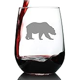 Bevvee Bear Stemless Wine Glass - Cabin Themed Gifts or Rustic Decor for Women and Men - Engraved Silhouette - Large