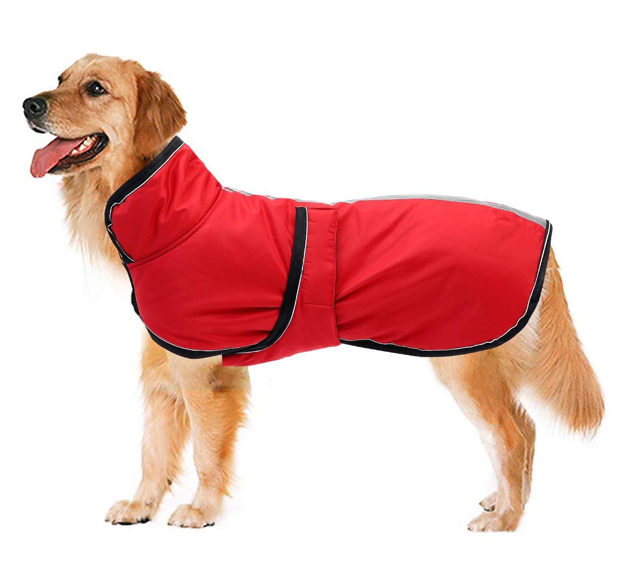 Geyecete Reflective Parka 300D Dog Coat, Waterproof Dog Jacket for Small Medium Large Dogs with Harness Hole-Red-S