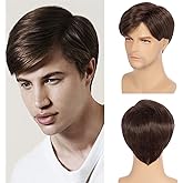 Swiking Men Brown Straight Wigs Short Side Part Natural Synthetic Hair for Male Daily Full Wig