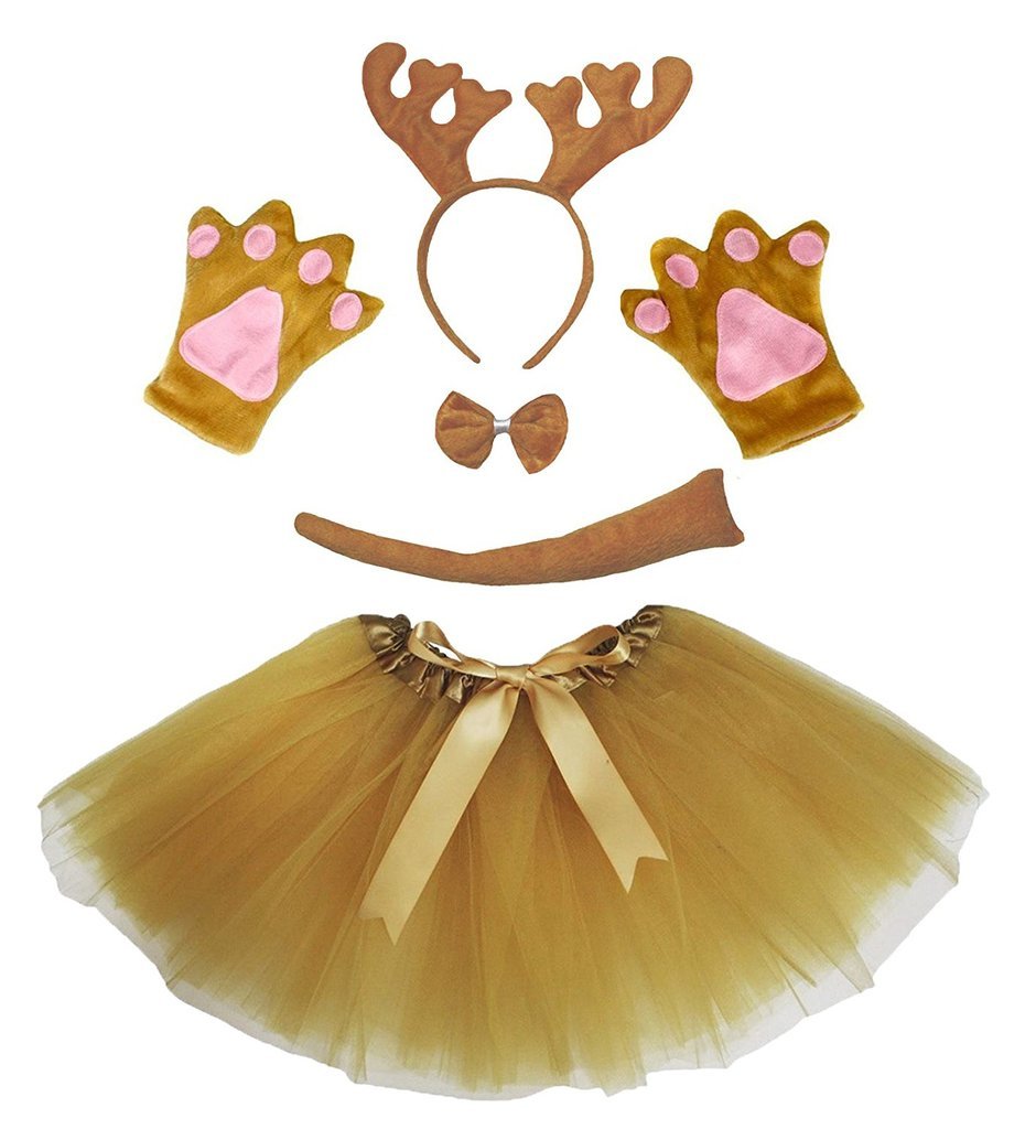 Petitebelle Headband Bowtie Tail Gloves Tutu 5pc Girl Costume 1-10y (Reindeer, 1-5 Years)