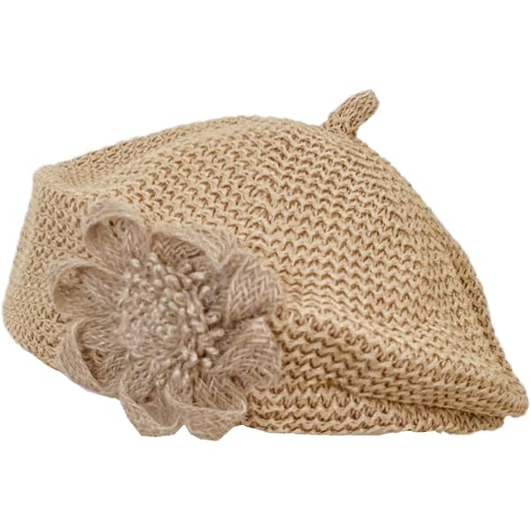 1163 Women\'s Summer Crochet Straw Beret Handmade Cutout Floral Beanie Hat Summer Beanie with Brim and Flower Crochet Pattern – IraRott  main image 3